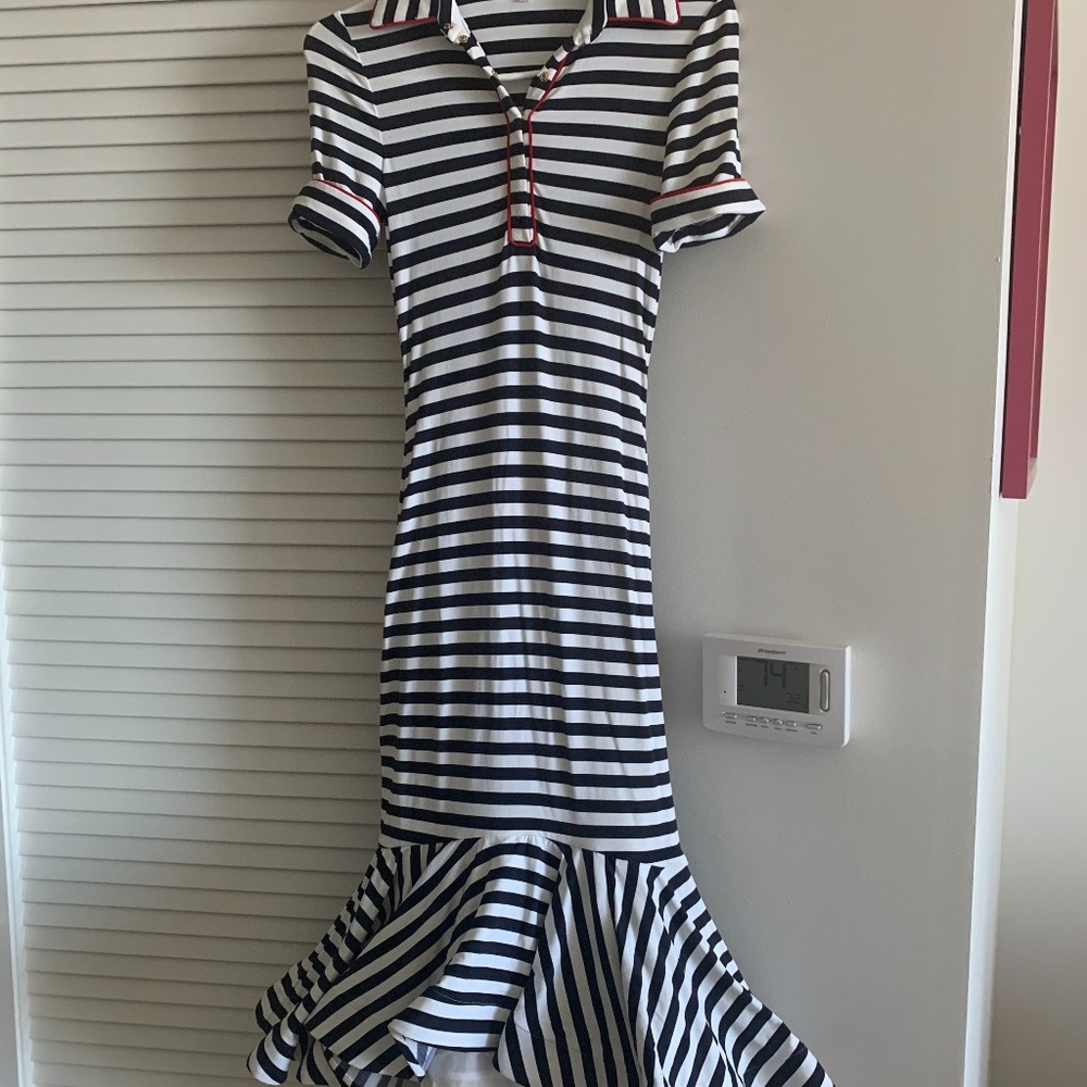 Sz 32 Natasha Zinko Navy/White Striped Dress